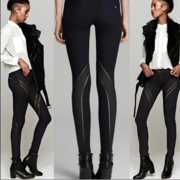 Rag &amp; Bone Ribbon Trim mid rise Skinny Jeans in midnight blue size 27