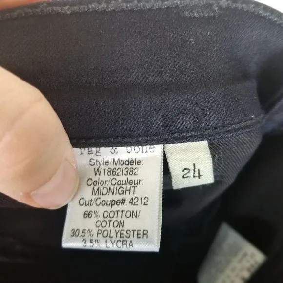 Rag &amp; Bone Women's 24 Black Skinny Jeans Full Zip