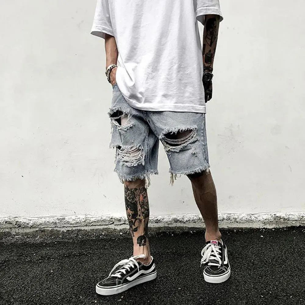 RebelWear Herren Ripped Jeans Shorts