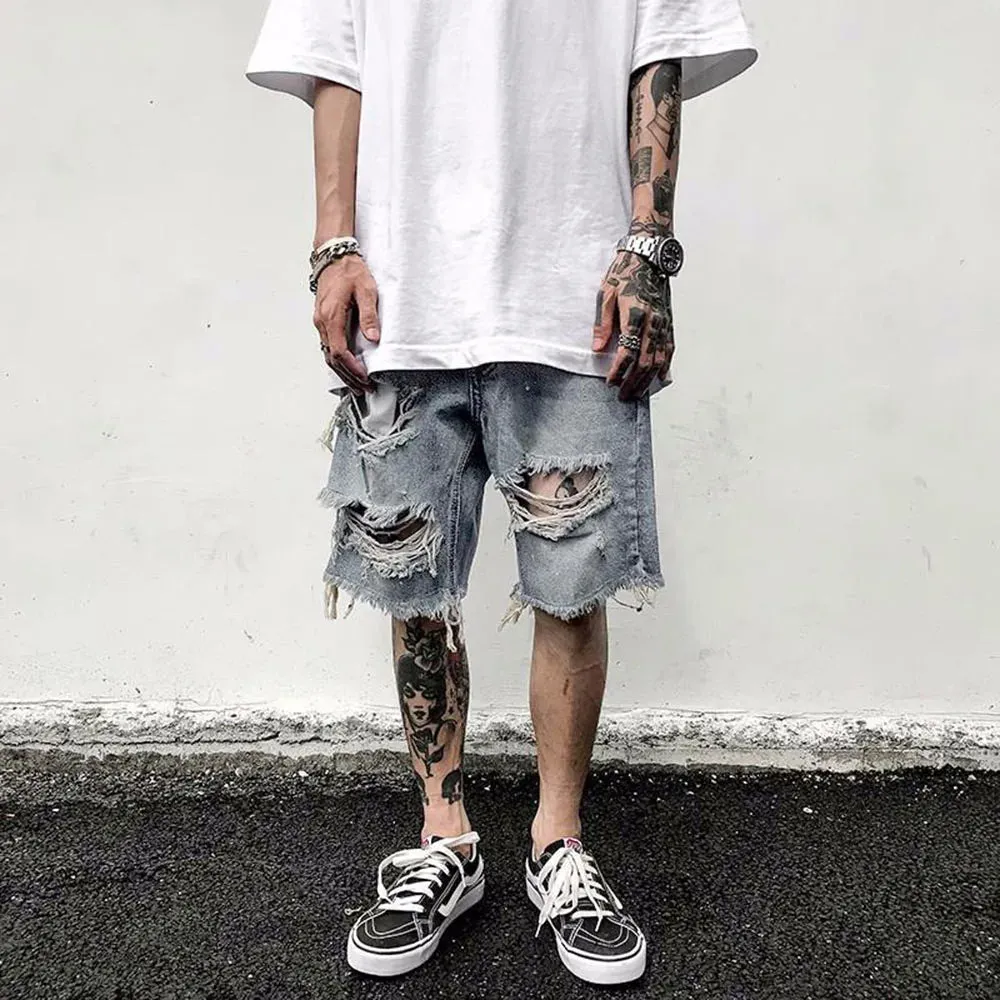 RebelWear Herren Ripped Jeans Shorts