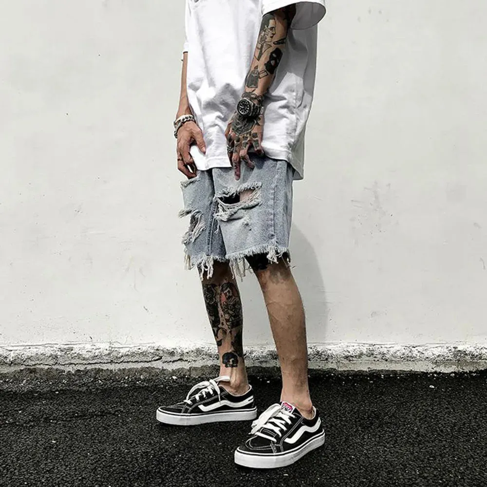 RebelWear Herren Ripped Jeans Shorts