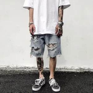 RebelWear Herren Ripped Jeans Shorts