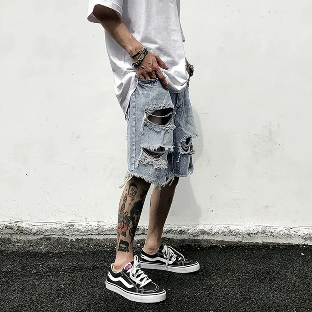 RebelWear Herren Ripped Jeans Shorts