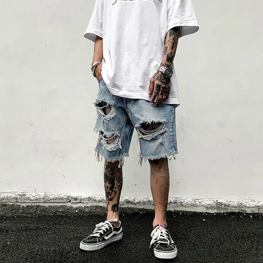 RebelWear Herren Ripped Jeans Shorts