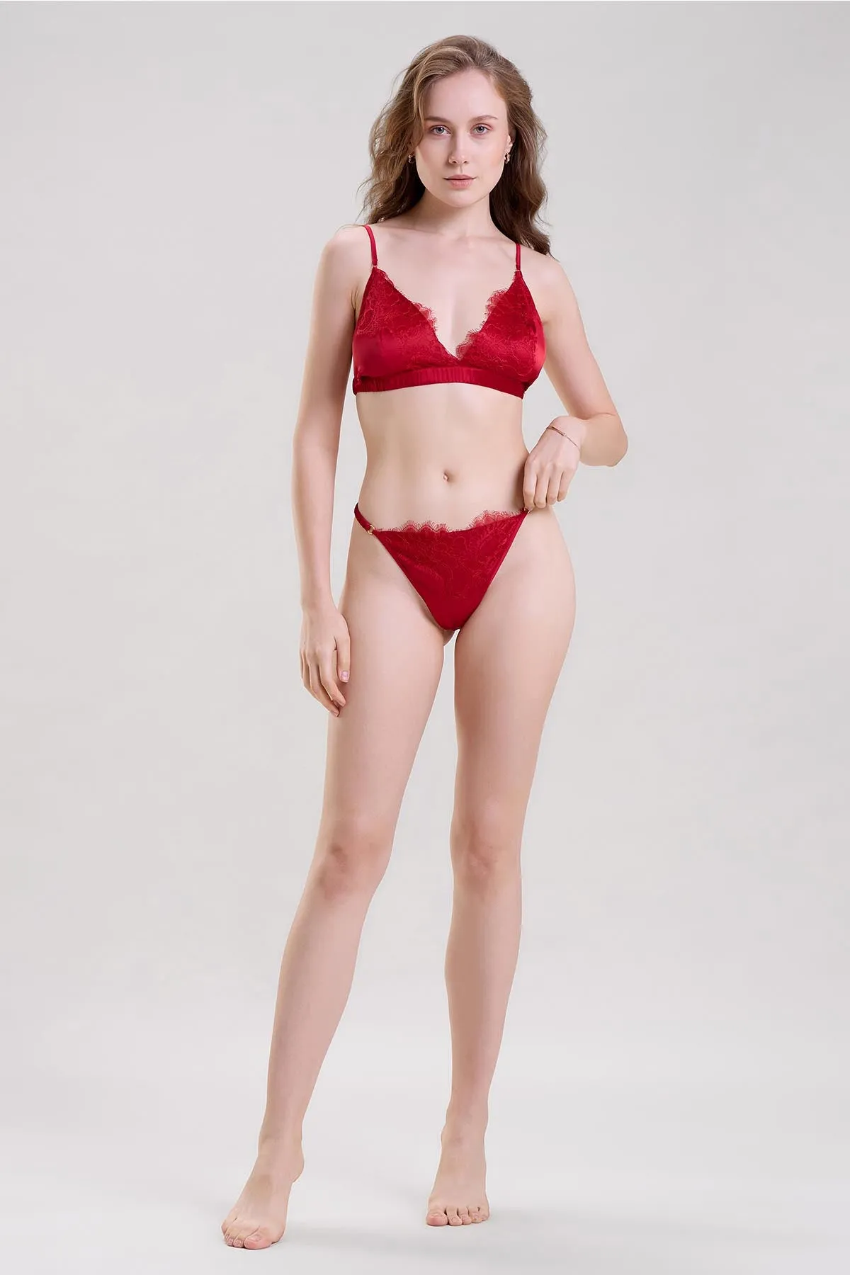 Red Lace Applique Bra & Thong
