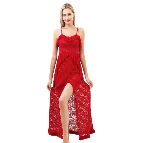 Red Night Dress Woman Nighty For Bride Romantic Modern Night Suit For Honeymoon