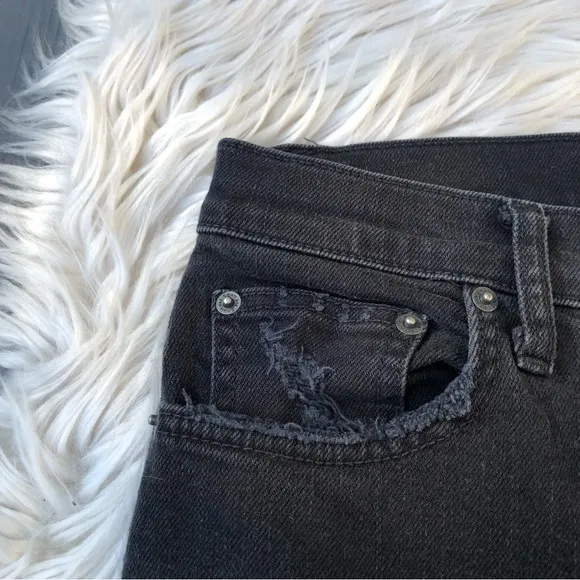 Reformation Ripped Distressed Denim Black Women Shorts, size 28