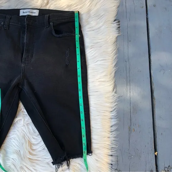 Reformation Ripped Distressed Denim Black Women Shorts, size 28