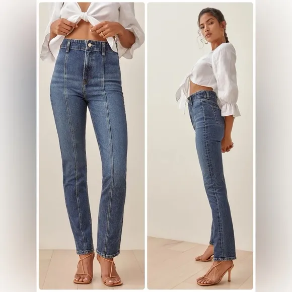 REFORMATION Women's Amie Seamed High Rise Straight Leg Jeans Sz 25