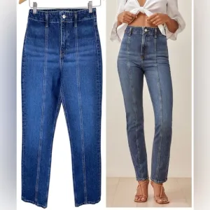 REFORMATION Women's Amie Seamed High Rise Straight Leg Jeans Sz 25