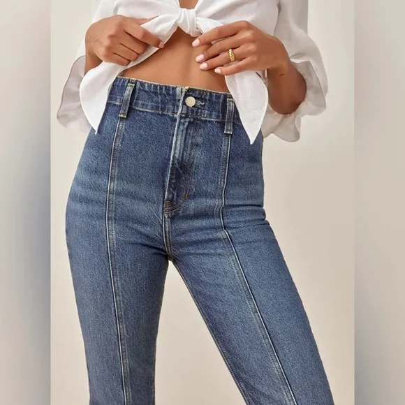 REFORMATION Women's Amie Seamed High Rise Straight Leg Jeans Sz 25