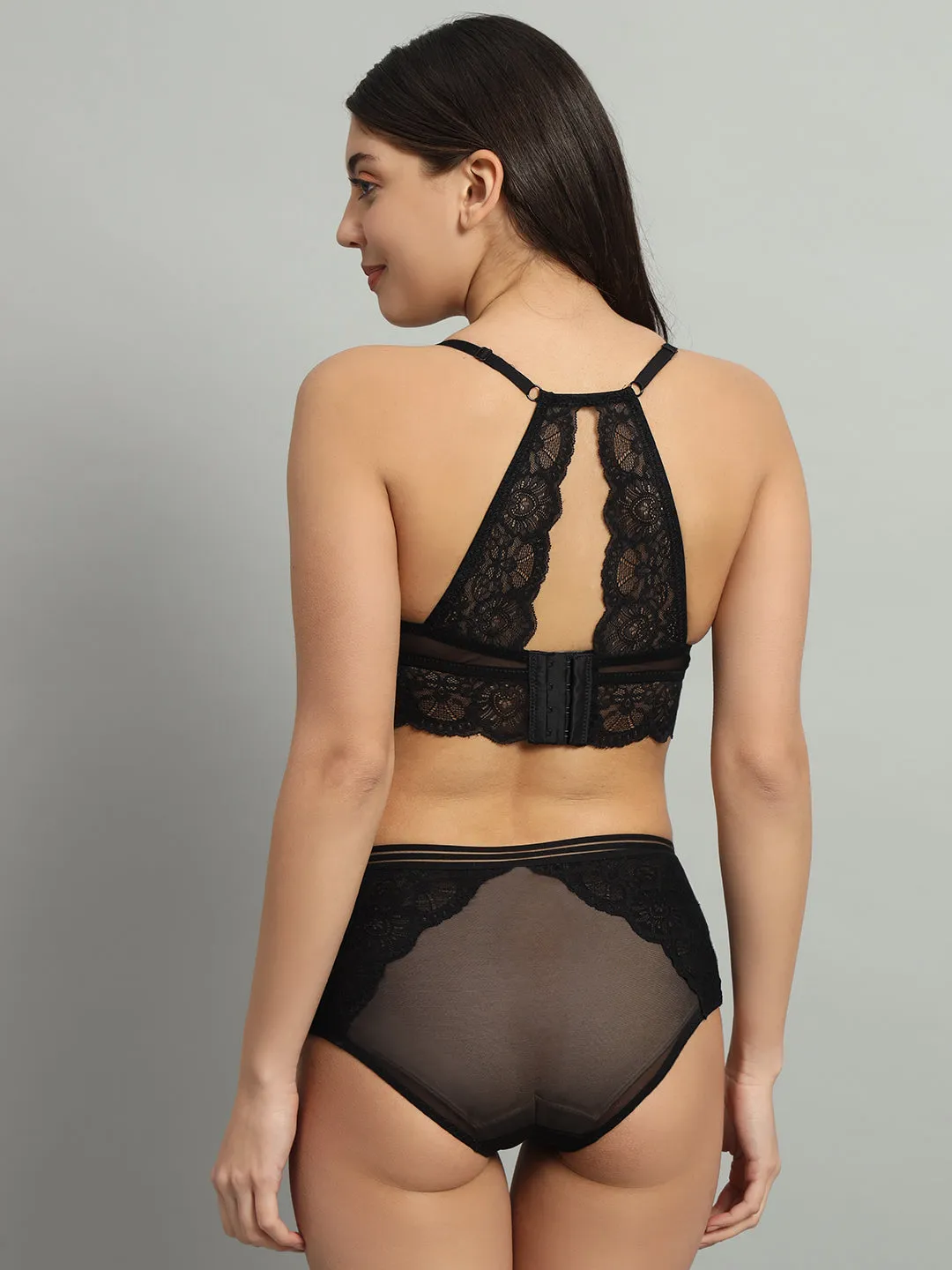 revoue premium sexy lingerie set (racerback laced padded wired full-cup bralette & low waist bikini panty)