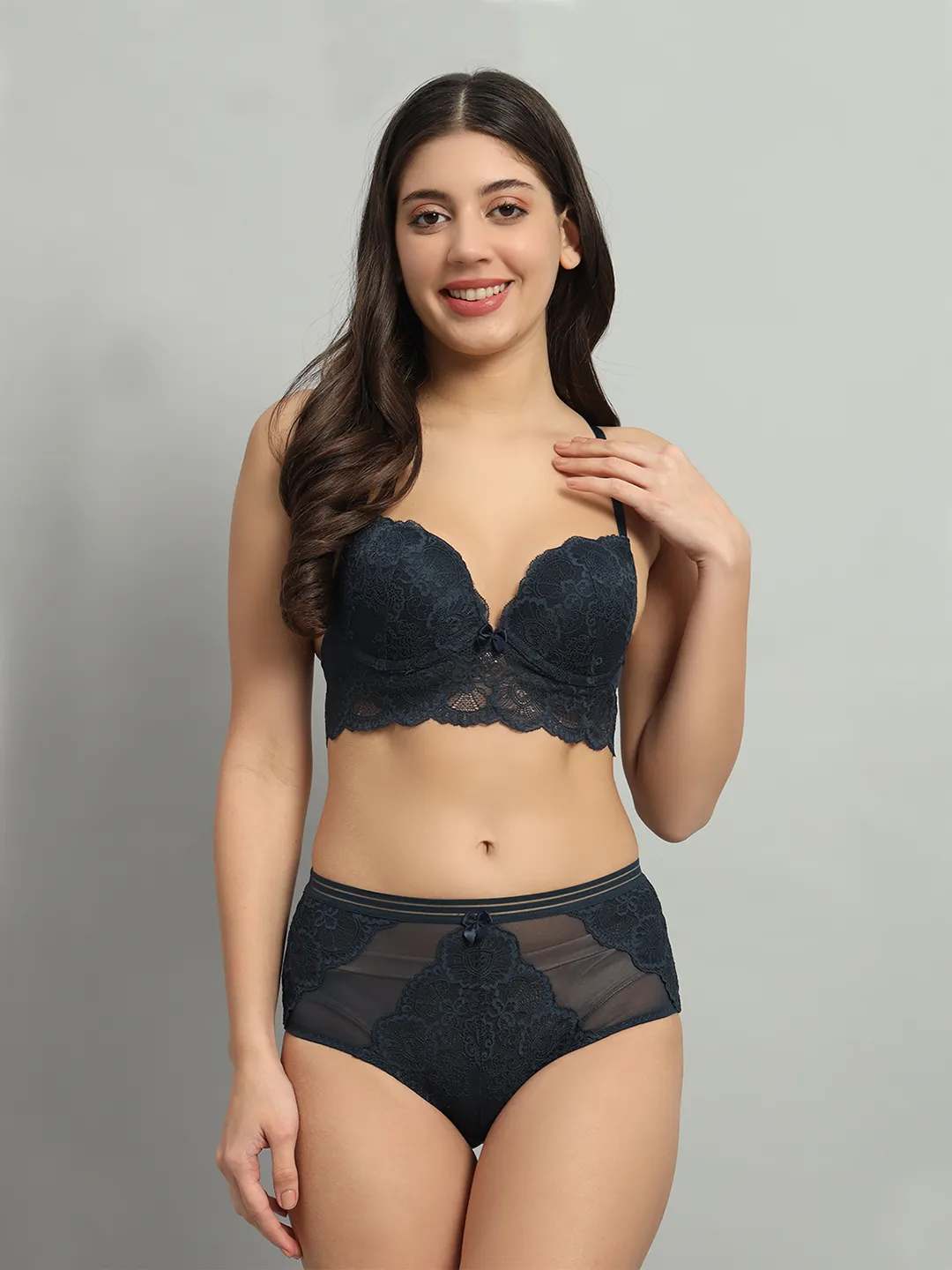 revoue premium sexy lingerie set (racerback laced padded wired full-cup bralette & low waist bikini panty)