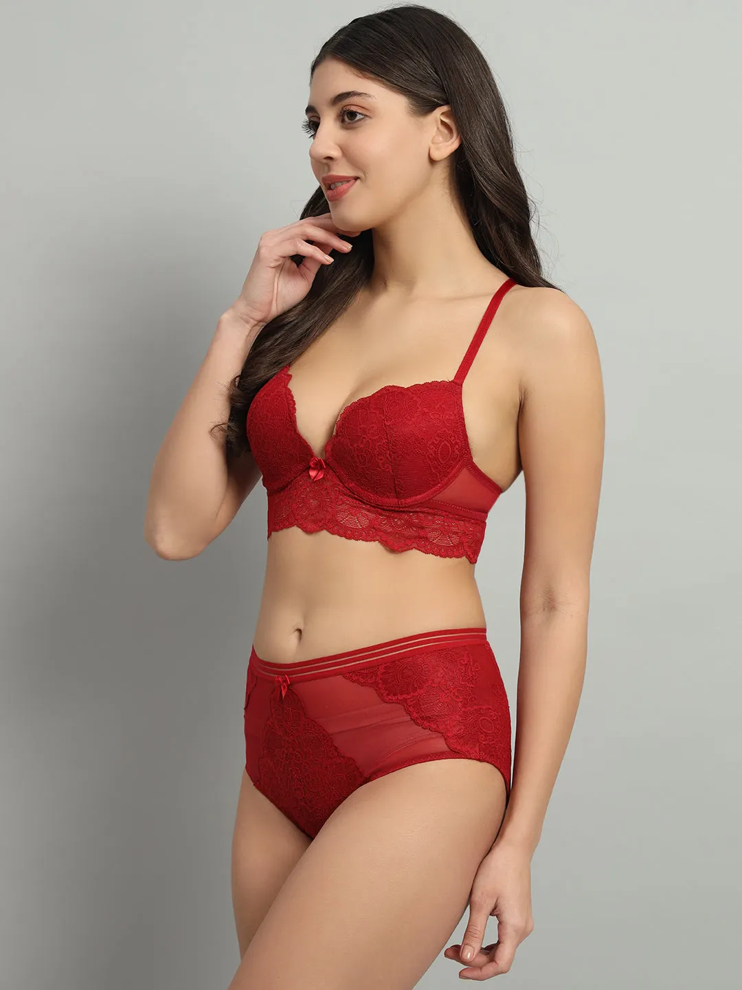 revoue premium sexy lingerie set (racerback laced padded wired full-cup bralette & low waist bikini panty)