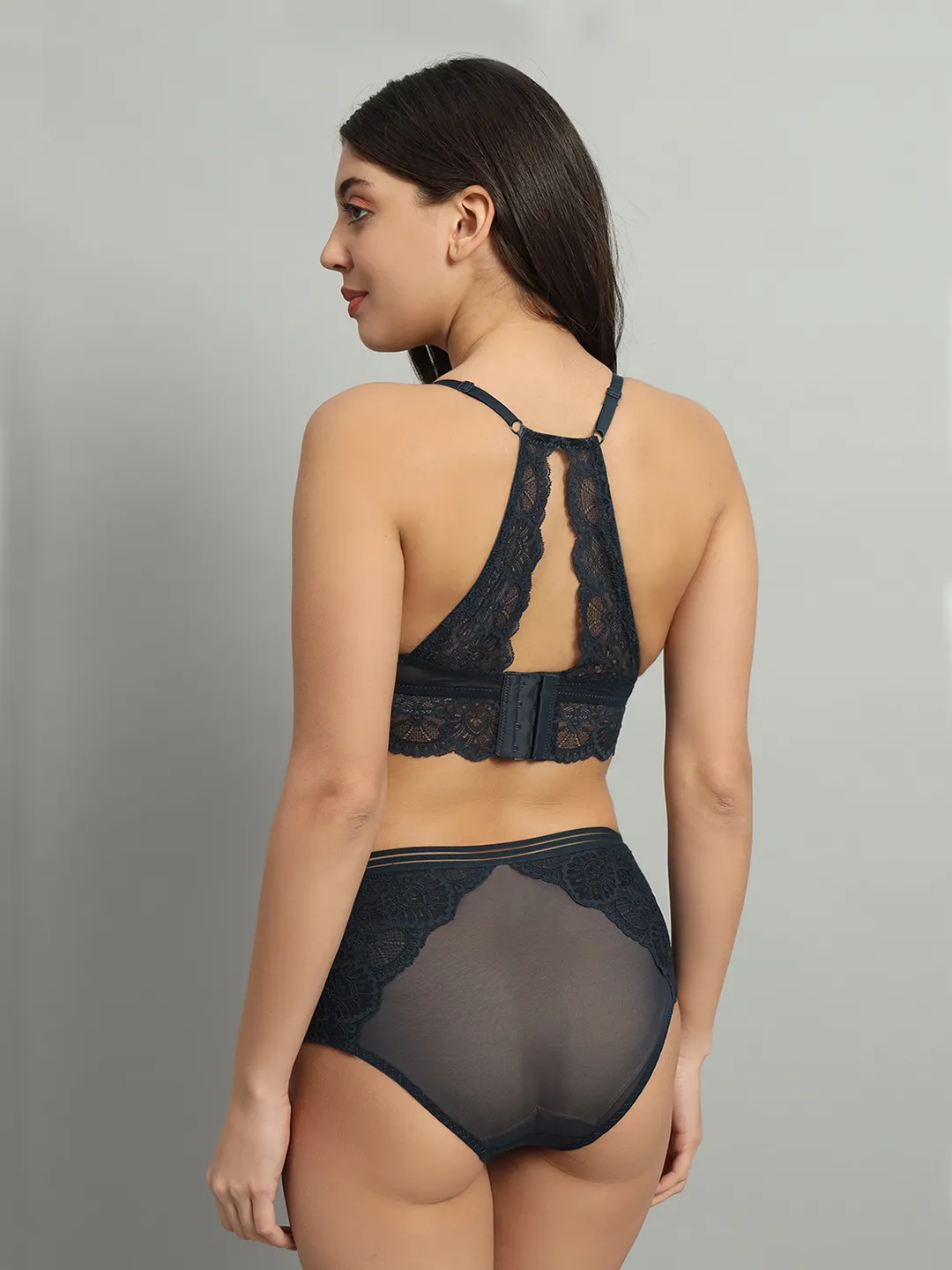 revoue premium sexy lingerie set (racerback laced padded wired full-cup bralette & low waist bikini panty)