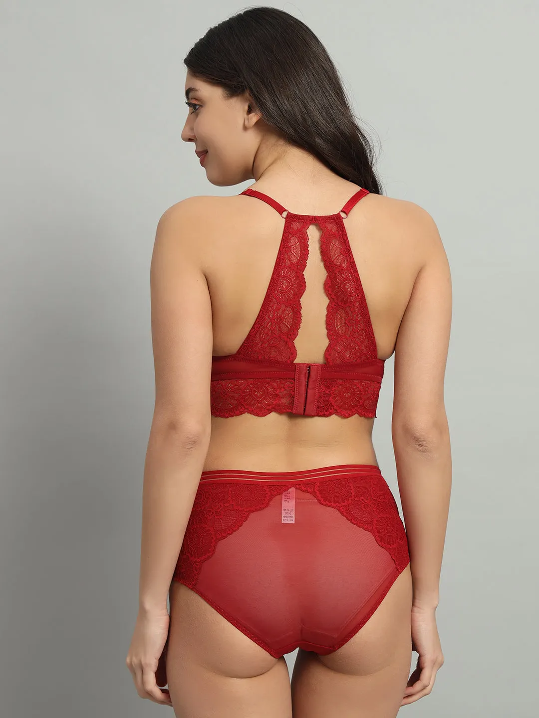 revoue premium sexy lingerie set (racerback laced padded wired full-cup bralette & low waist bikini panty)
