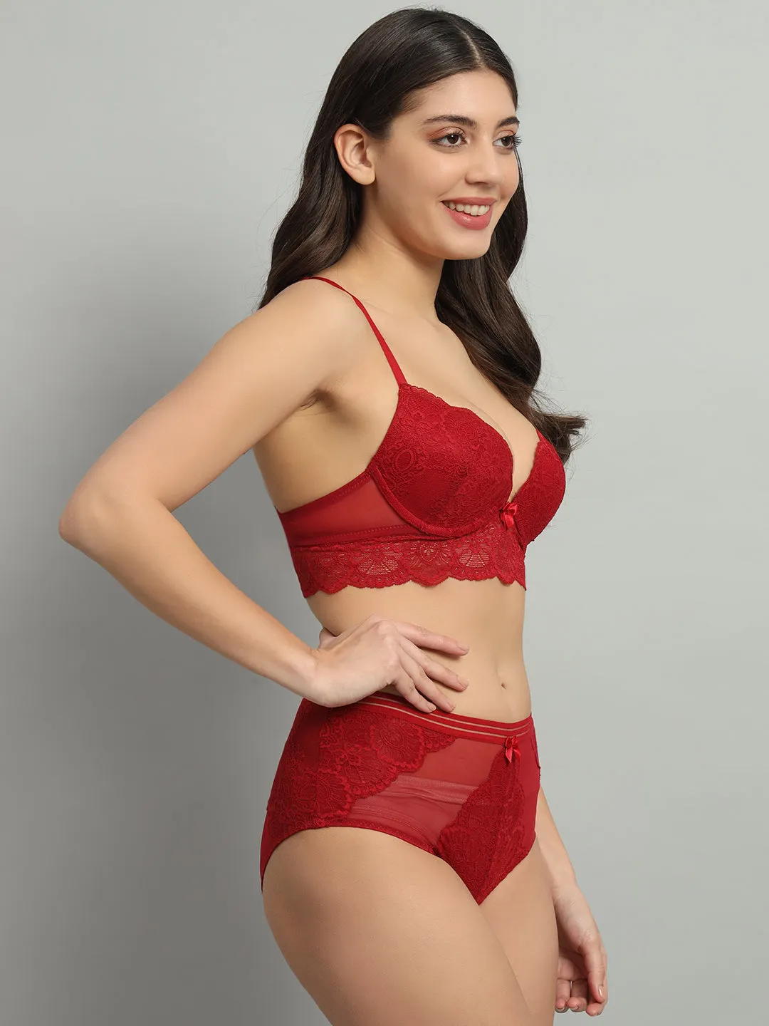 revoue premium sexy lingerie set (racerback laced padded wired full-cup bralette & low waist bikini panty)
