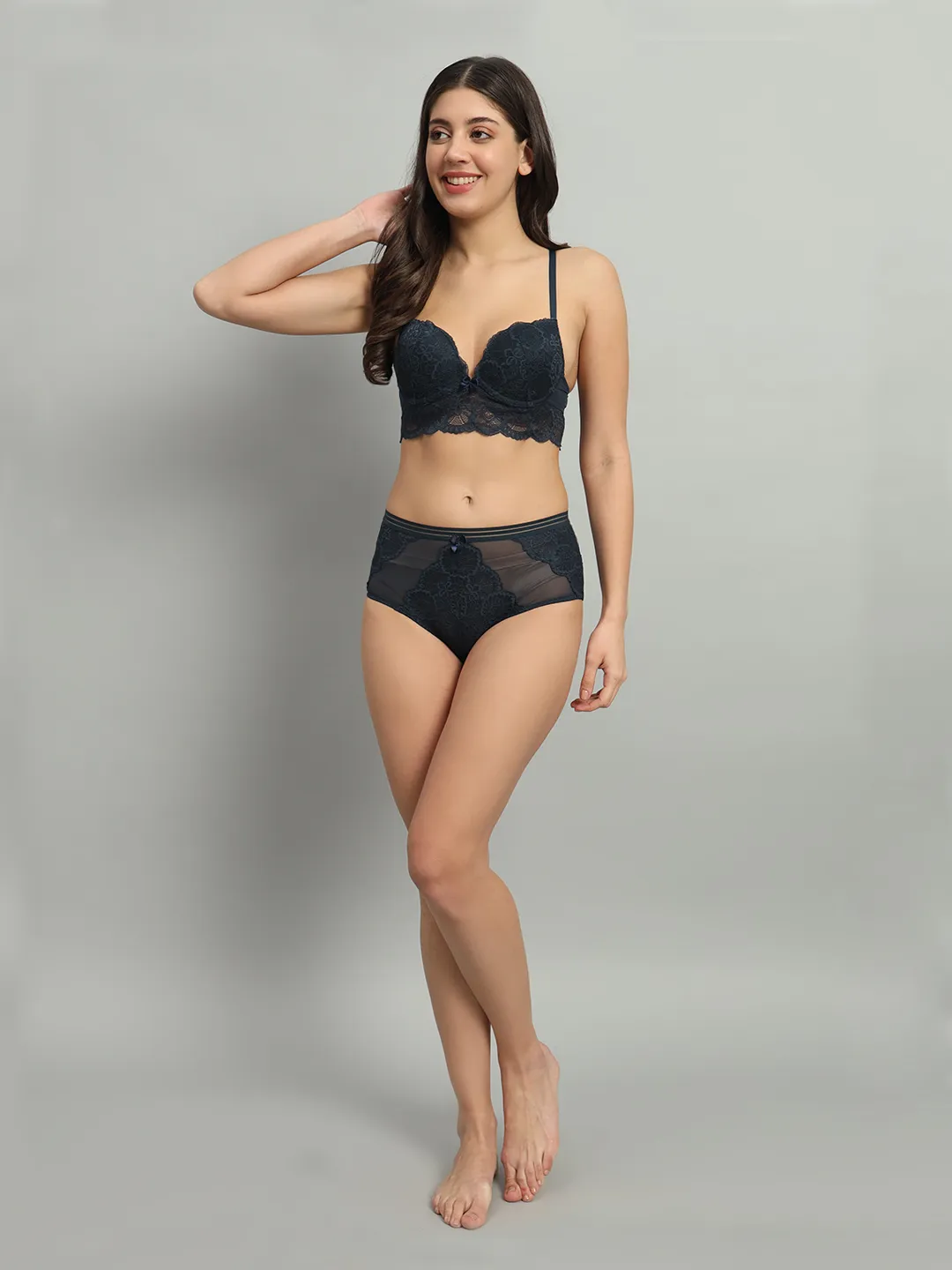 revoue premium sexy lingerie set (racerback laced padded wired full-cup bralette & low waist bikini panty)