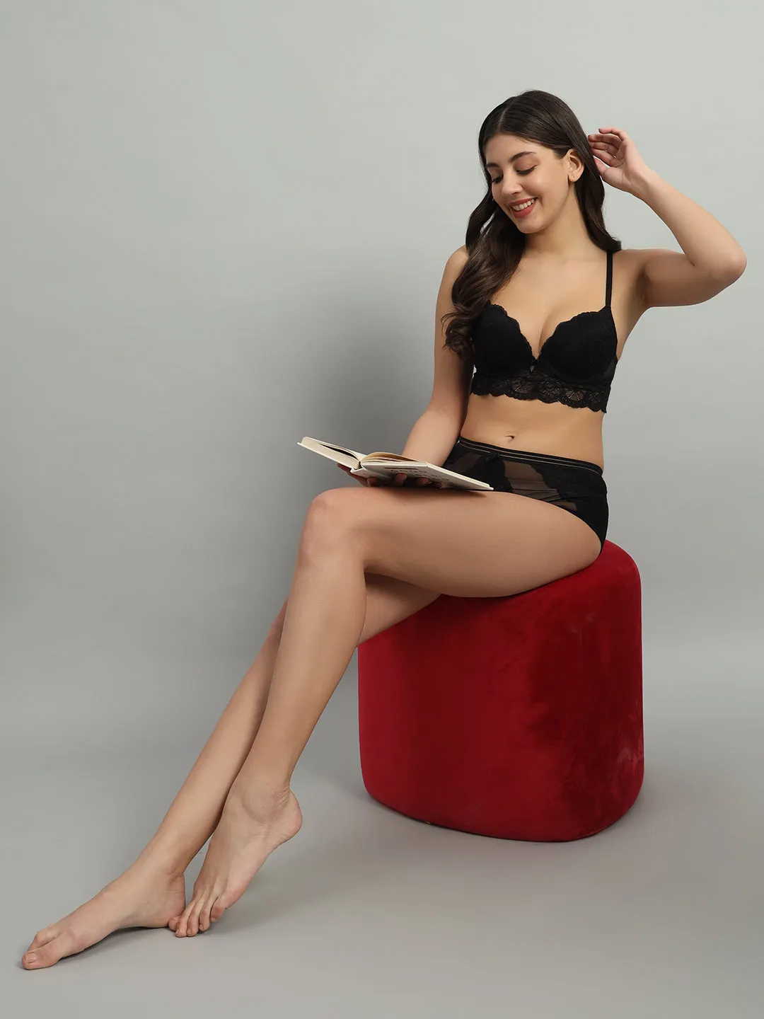 revoue premium sexy lingerie set (racerback laced padded wired full-cup bralette & low waist bikini panty)