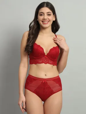 revoue premium sexy lingerie set (racerback laced padded wired full-cup bralette & low waist bikini panty)
