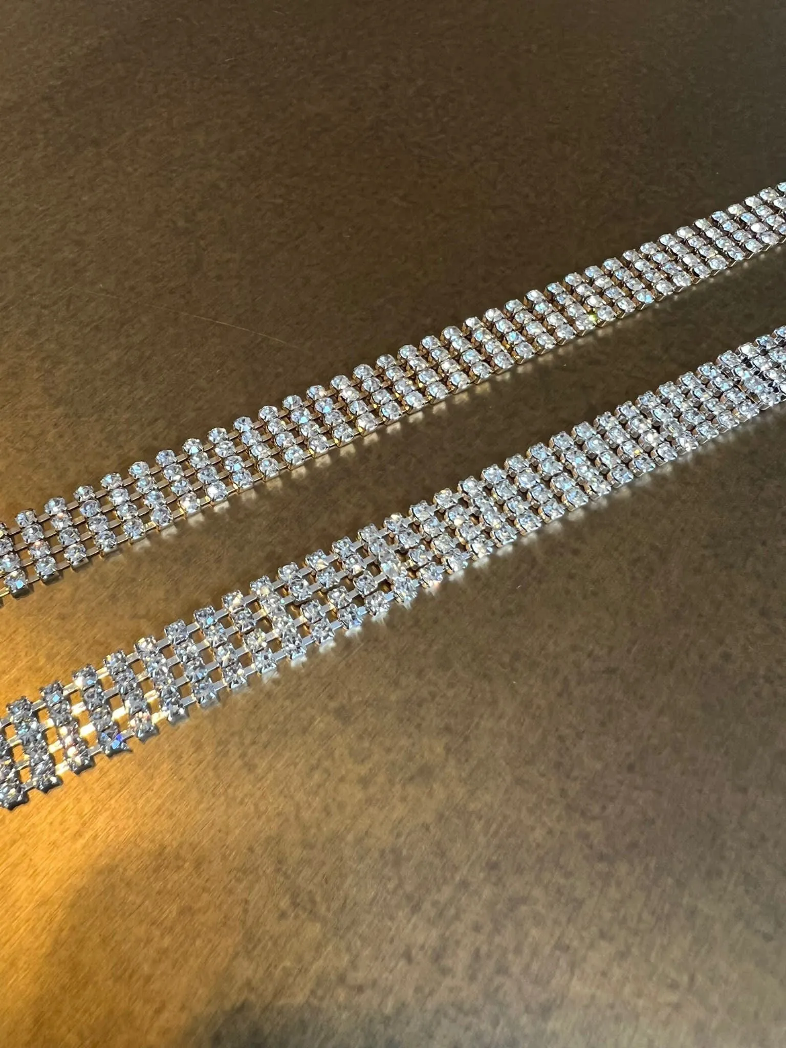 Rhinestone Chain, 4 Row Diamanté Chain, Flexible, Sew on Chain, Bridal, Crafts, Clothing, Silver, Gold