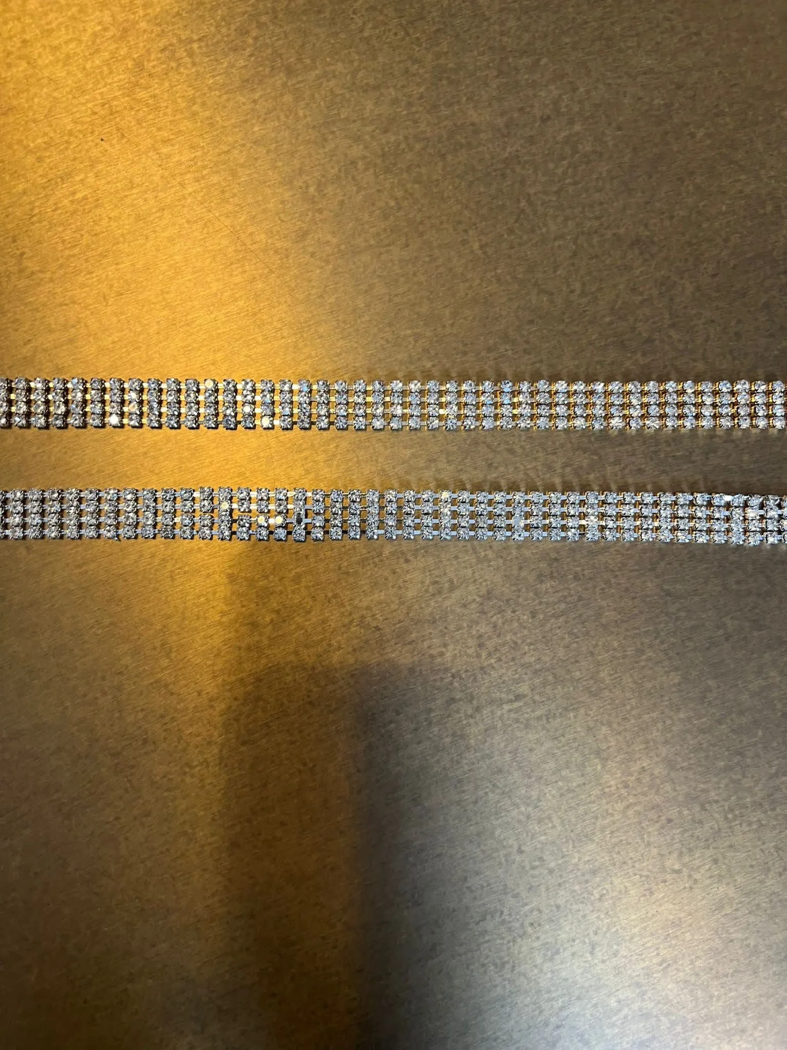 Rhinestone Chain, 4 Row Diamanté Chain, Flexible, Sew on Chain, Bridal, Crafts, Clothing, Silver, Gold