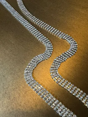 Rhinestone Chain, 4 Row Diamanté Chain, Flexible, Sew on Chain, Bridal, Crafts, Clothing, Silver, Gold