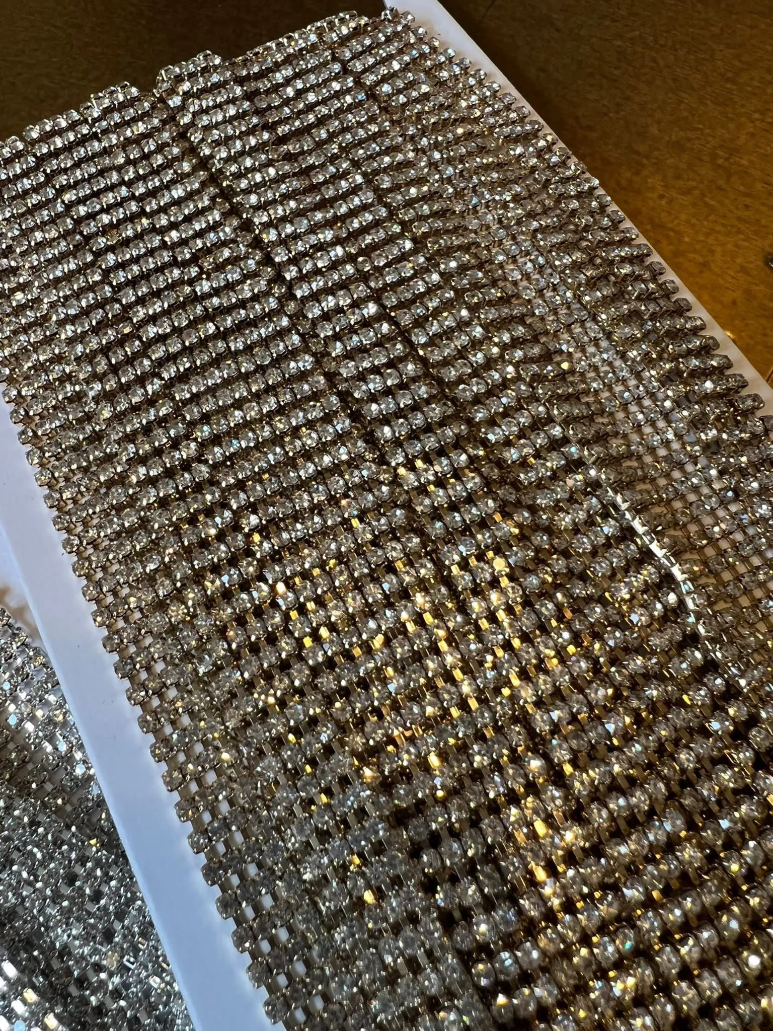 Rhinestone Chain, 4 Row Diamanté Chain, Flexible, Sew on Chain, Bridal, Crafts, Clothing, Silver, Gold