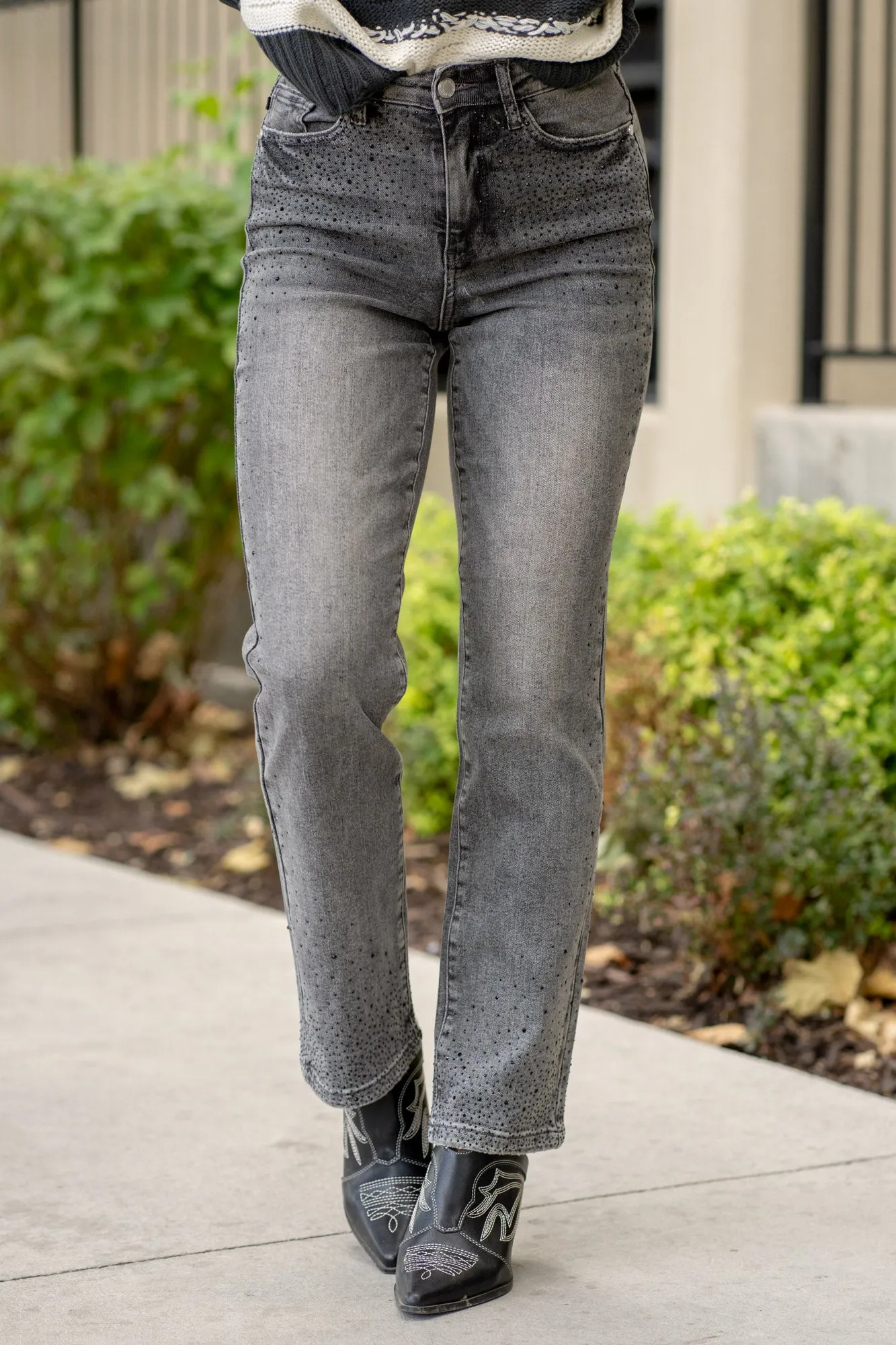 Rhinestones & Glitter High Rise Straight Regular & Plus Sizes