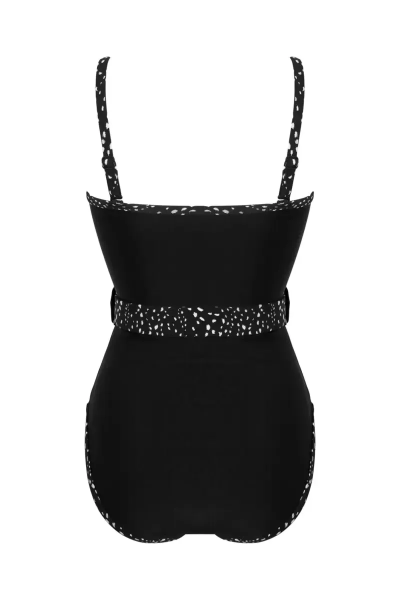 Rhodes Belted Removeable Straps Control Swimsuit In Black & White - Pour Moi