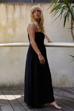 Rhythm Classic Shirred Midi Dress Black
