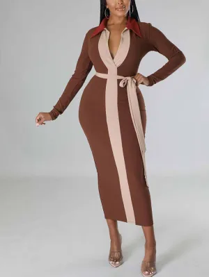 Ribbed Colorblock Belt Dresses
