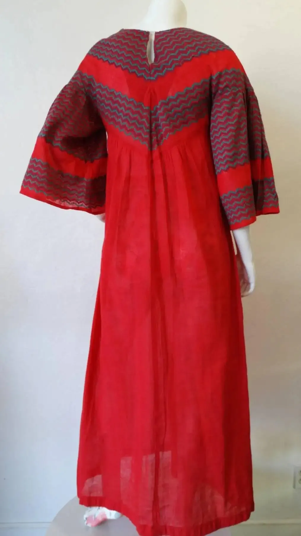 Rikma Red Chevron Bell Sleeve Dress, 1970s