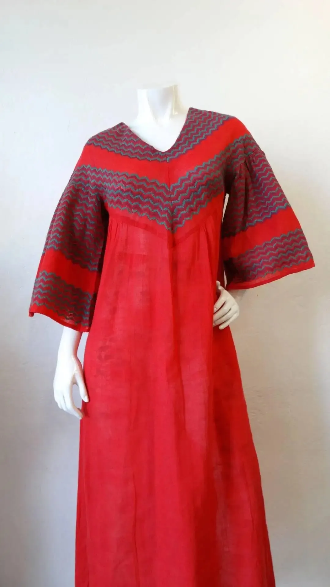 Rikma Red Chevron Bell Sleeve Dress, 1970s