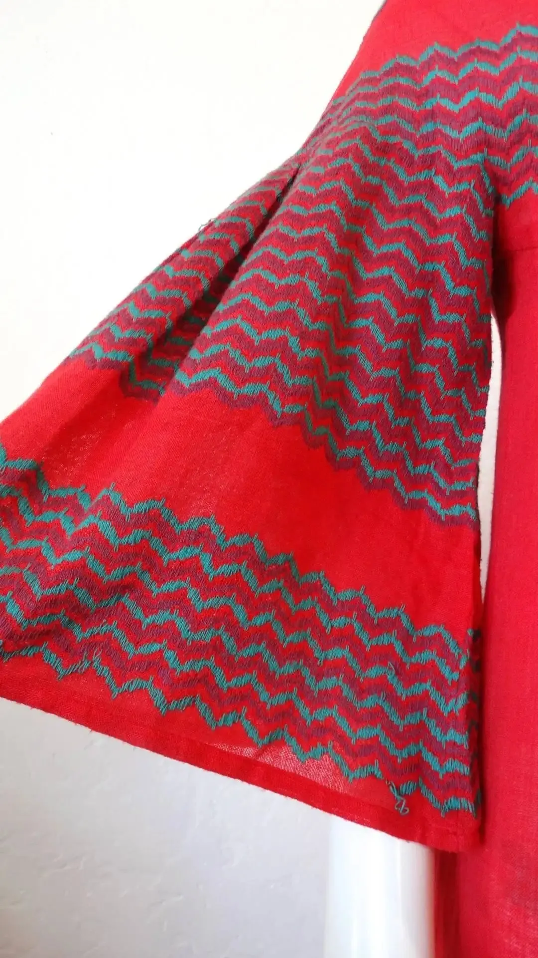 Rikma Red Chevron Bell Sleeve Dress, 1970s