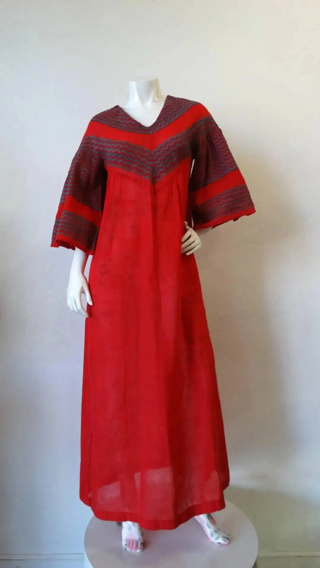 Rikma Red Chevron Bell Sleeve Dress, 1970s