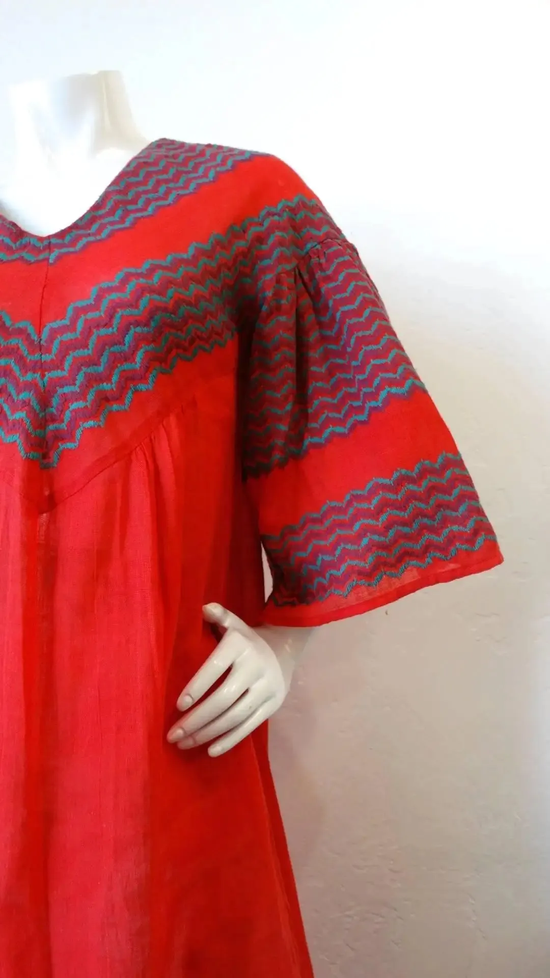 Rikma Red Chevron Bell Sleeve Dress, 1970s