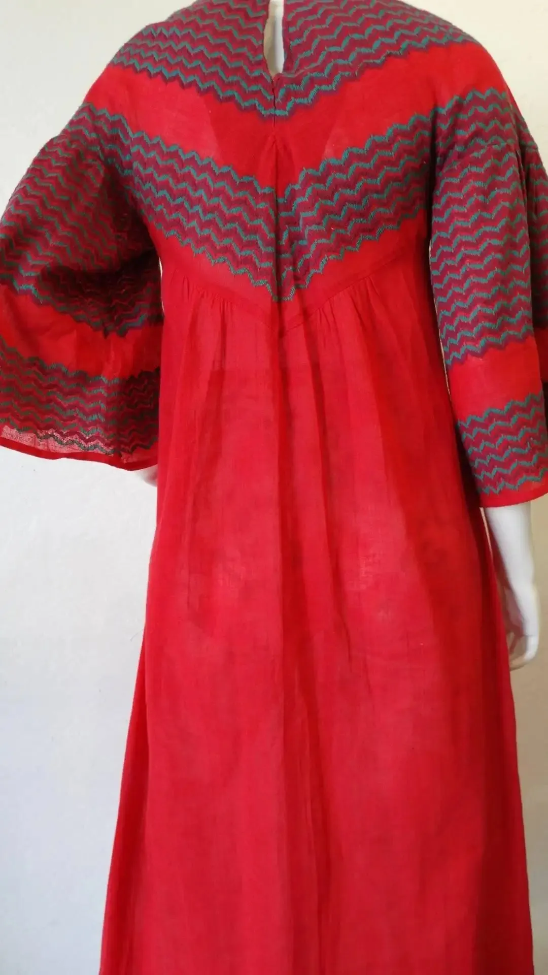 Rikma Red Chevron Bell Sleeve Dress, 1970s
