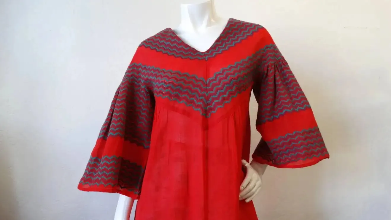 Rikma Red Chevron Bell Sleeve Dress, 1970s