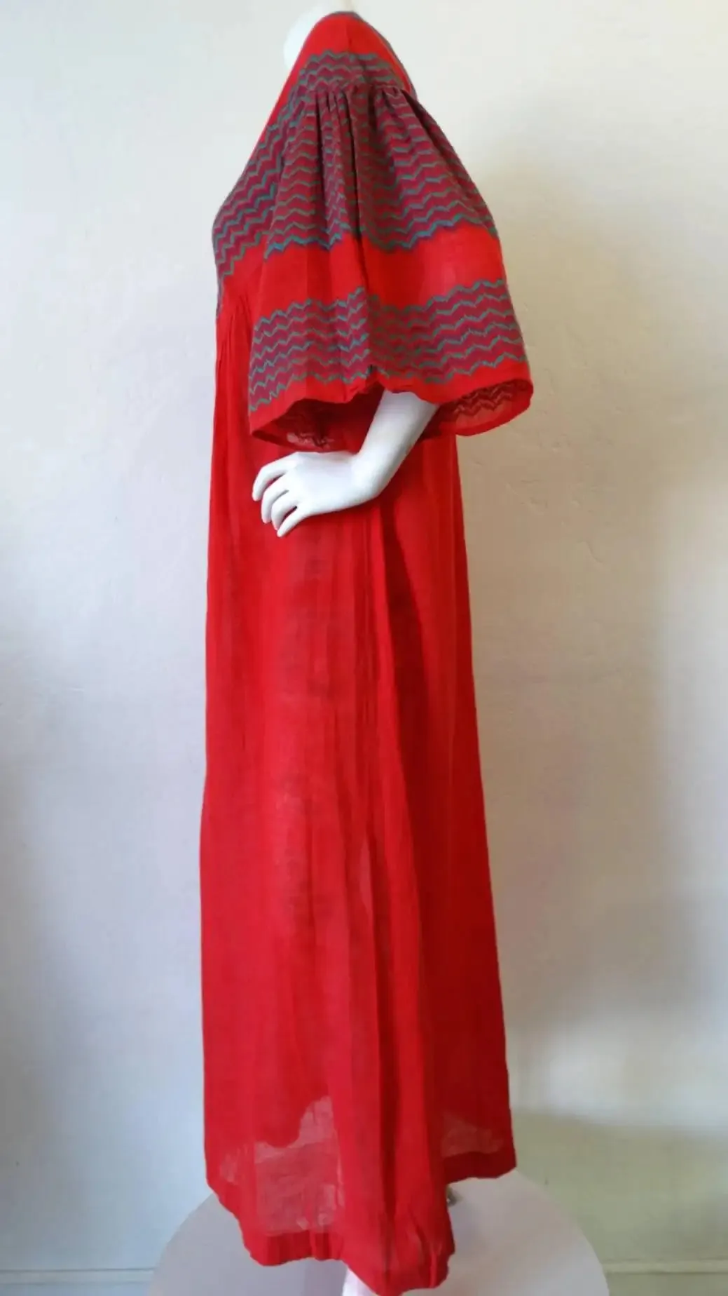 Rikma Red Chevron Bell Sleeve Dress, 1970s