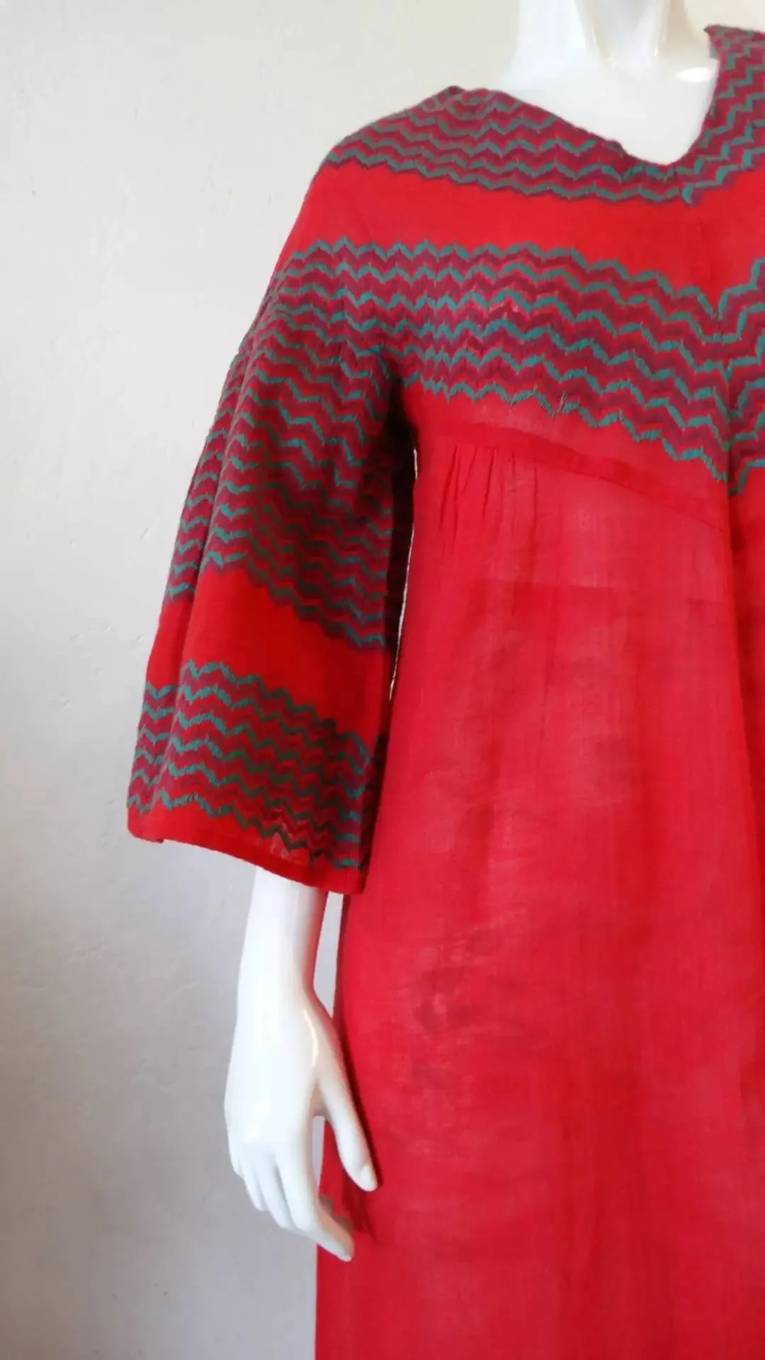 Rikma Red Chevron Bell Sleeve Dress, 1970s
