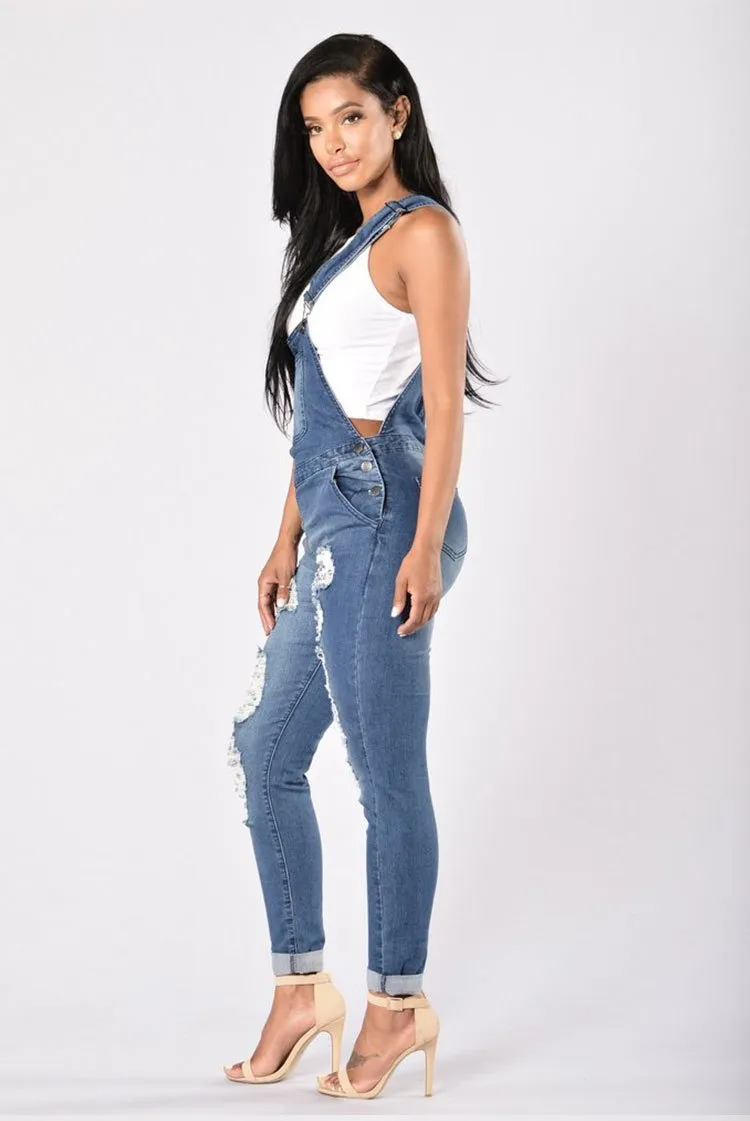 Ripped Ankle Cuff Jean Overalls