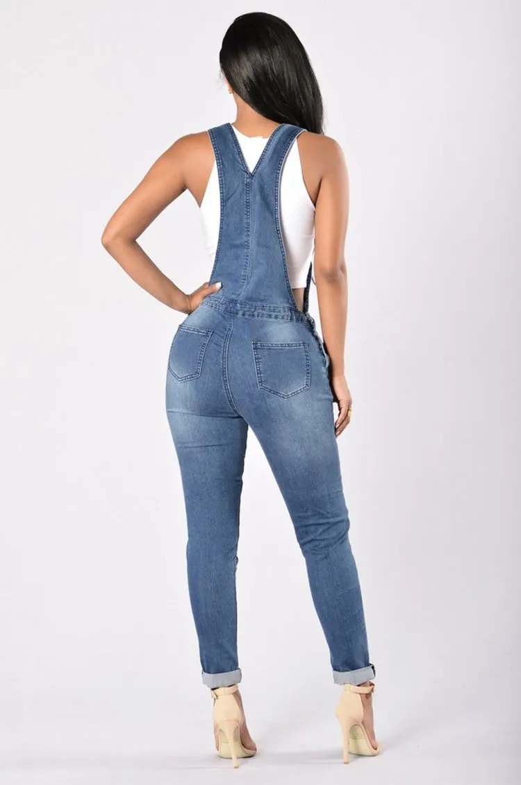 Ripped Ankle Cuff Jean Overalls