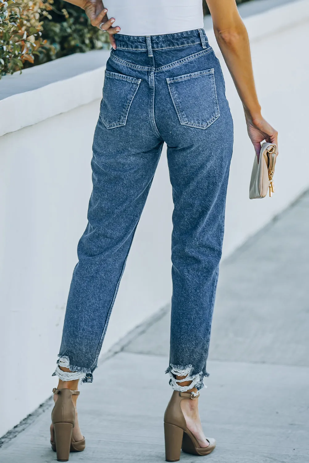 Ripped Ankle Straight Jeans with Pockets- Online Exclusive