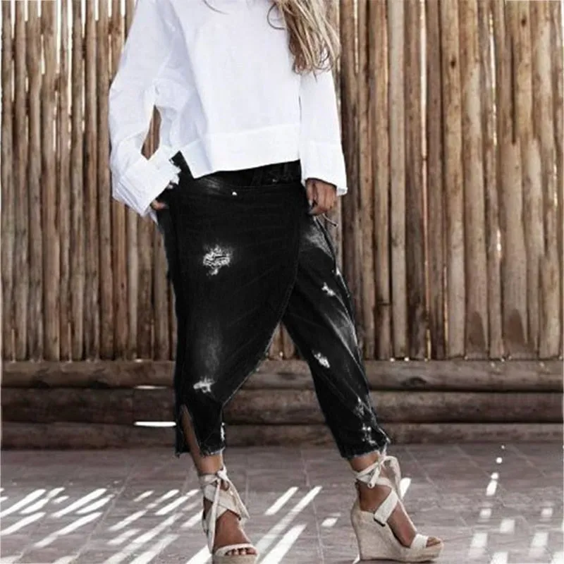 Ripped Cropped Harem Boyfriend Jeans