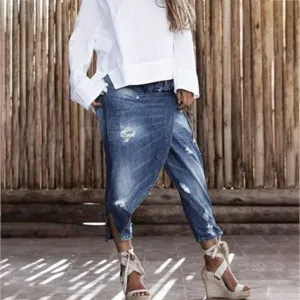 Ripped Cropped Harem Boyfriend Jeans