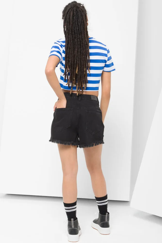 Ripped Denim Shorts Black