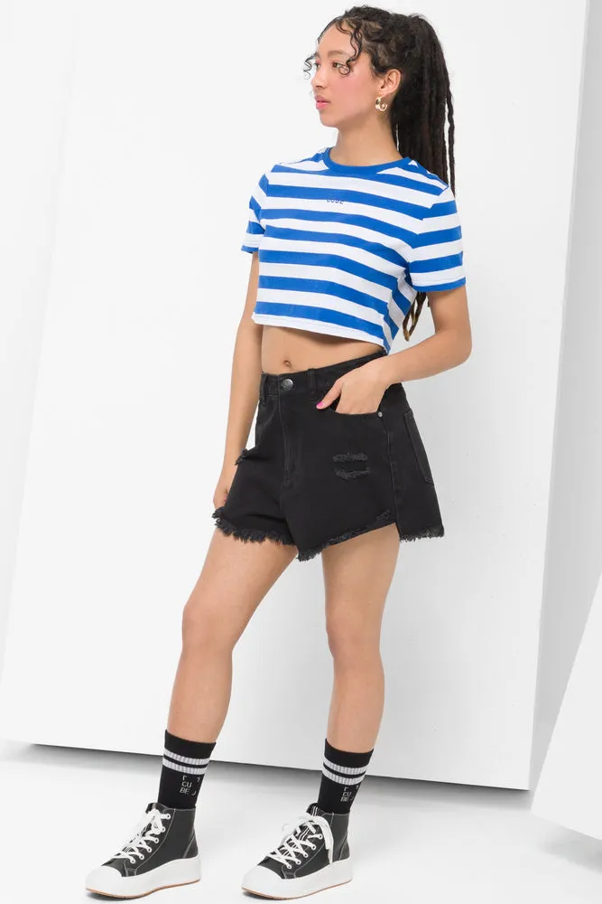 Ripped Denim Shorts Black