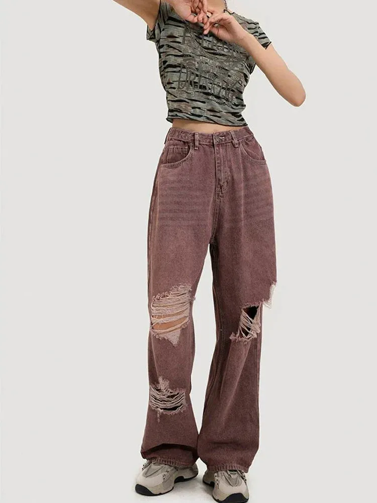 Ripped Retro Red Jeans Jeans