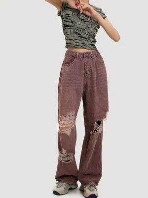 Ripped Retro Red Jeans Jeans